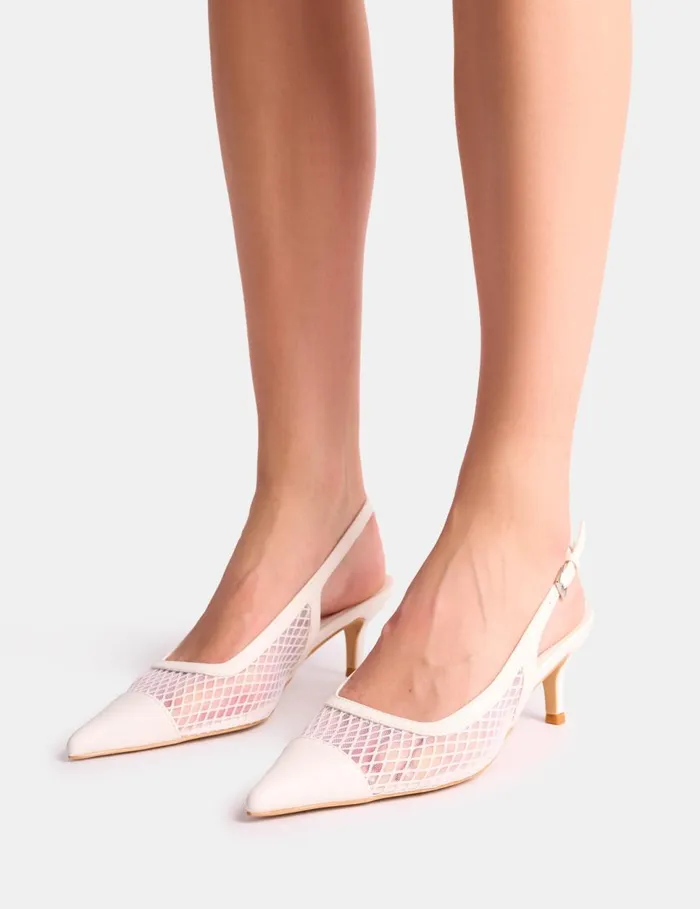 Women Roue White Mesh Detail Slingback Mid Court Heels White Public Desire Mid Heels