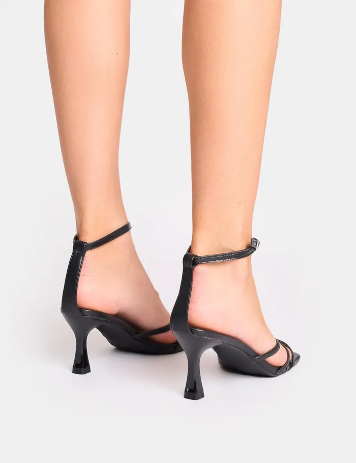 Women Samya Black Minimal Strap Mid Heels With Red Insole Black Public Desire Mid Heels