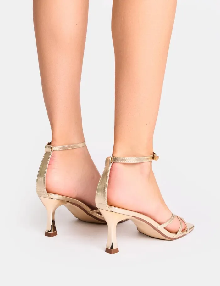 Women Samya Gold Wide Fit Minimal Strap Mid Heels Gold Public Desire Mid Heels