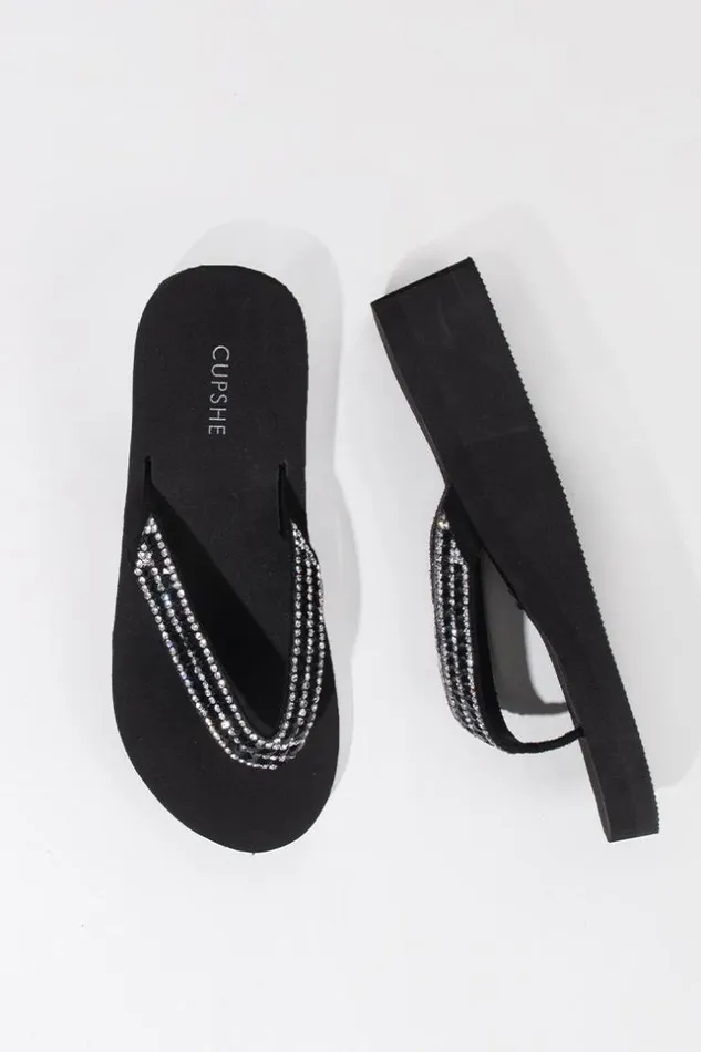 Women Sandals Cupshe Amaretto Black Open Toe Flat Sandals Black