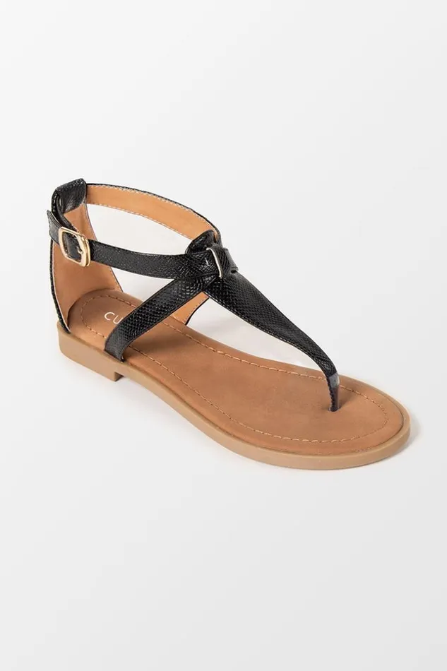 Women Sandals Cupshe Baja Black Open Toe Thong Strap Sandals Black