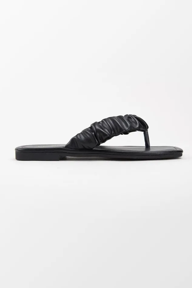 Women Sandals Cupshe Black Orchid Ruched Thong Sandals Black