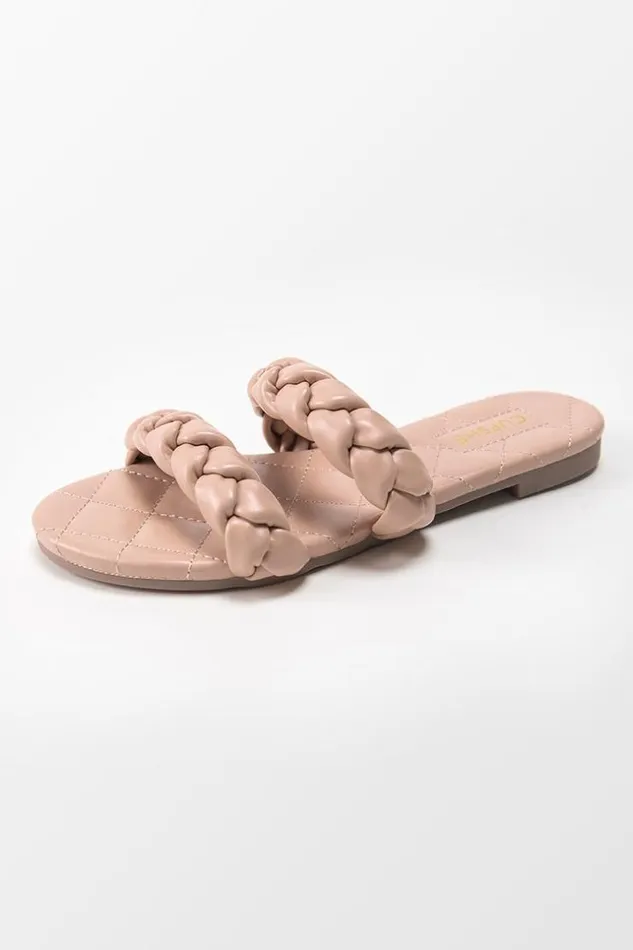 Women Sandals Cupshe Chai Double Braid Strap Slide Sandals Apricot
