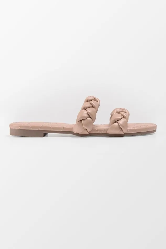 Women Sandals Cupshe Chai Double Braid Strap Slide Sandals Apricot