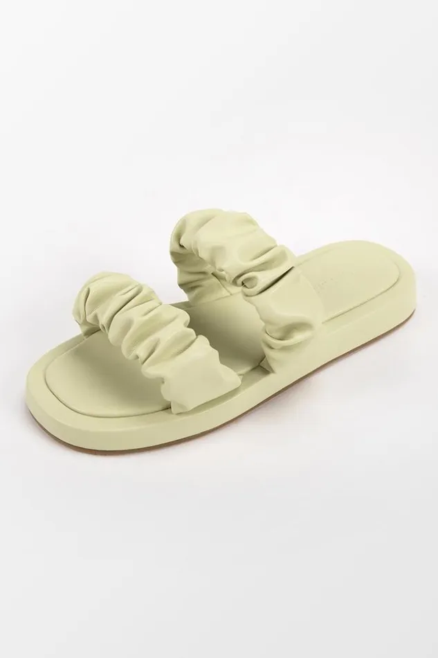Women Sandals Cupshe Daisy Jane Ruched Double Straps Slide Sandals Light Green