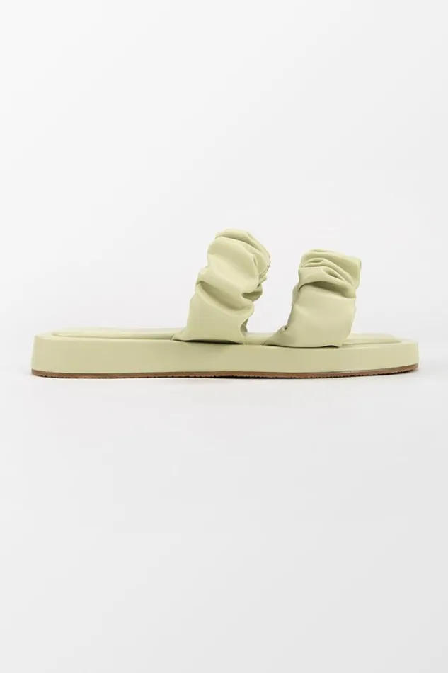 Women Sandals Cupshe Daisy Jane Ruched Double Straps Slide Sandals Light Green