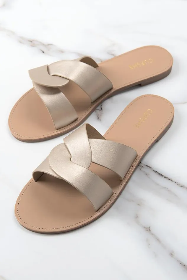 Women Sandals Cupshe Sunbeam Cross Strap Slide Sandals Gold