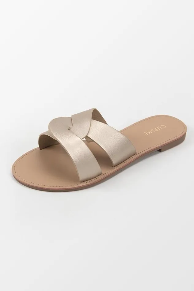 Women Sandals Cupshe Sunbeam Cross Strap Slide Sandals Gold