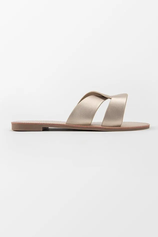 Women Sandals Cupshe Sunbeam Cross Strap Slide Sandals Gold