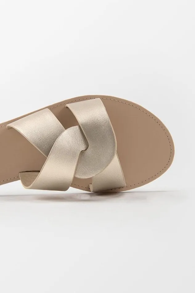 Women Sandals Cupshe Sunbeam Cross Strap Slide Sandals Gold