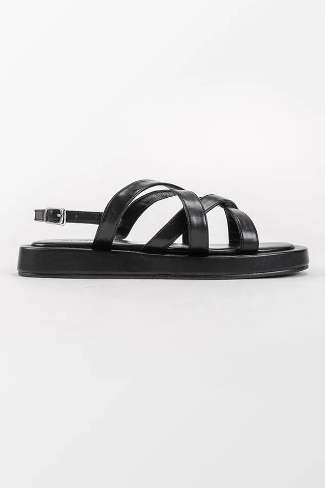 Women Sandals Cupshe Vineyards Black Crisscross Strap Ankle Buckle Slide Sandals Black