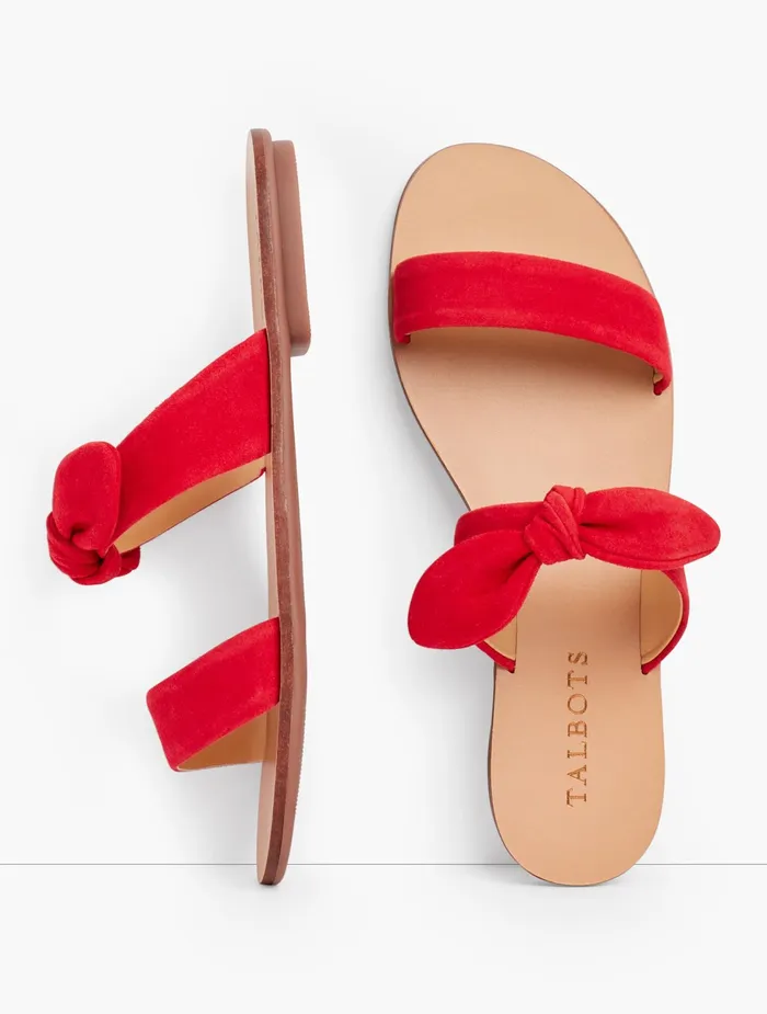 Women Sandals Talbots Hannah Knotted Slides Red Pop