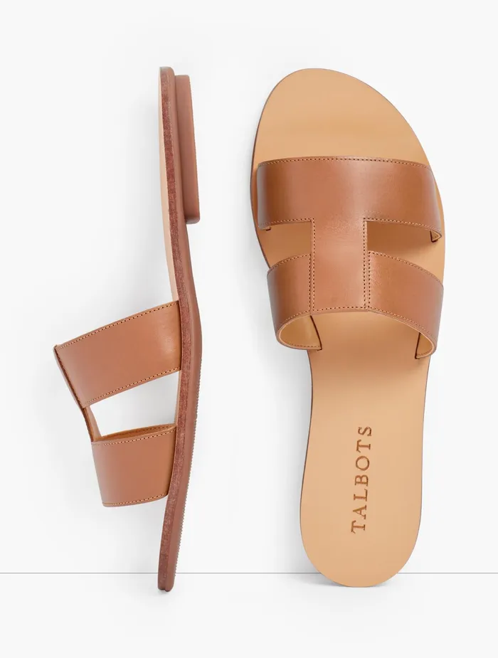 Women Sandals Talbots Hannah Vachetta Leather Slides Aqua Splash