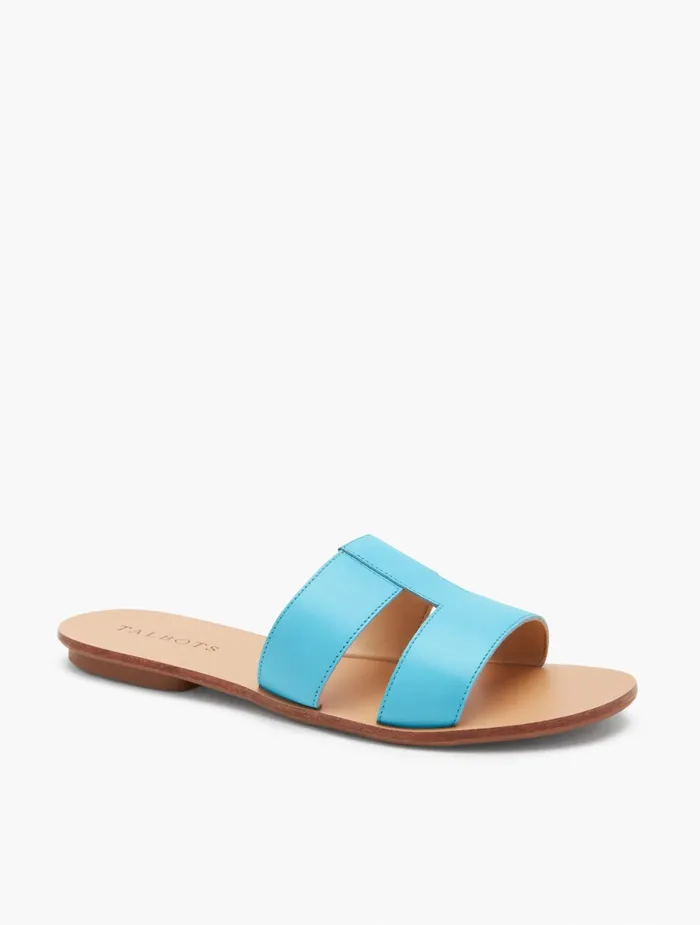 Women Sandals Talbots Hannah Vachetta Leather Slides Aqua Splash