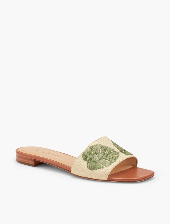 Women Sandals Talbots Violet Embroidered Raffia Slides Natural