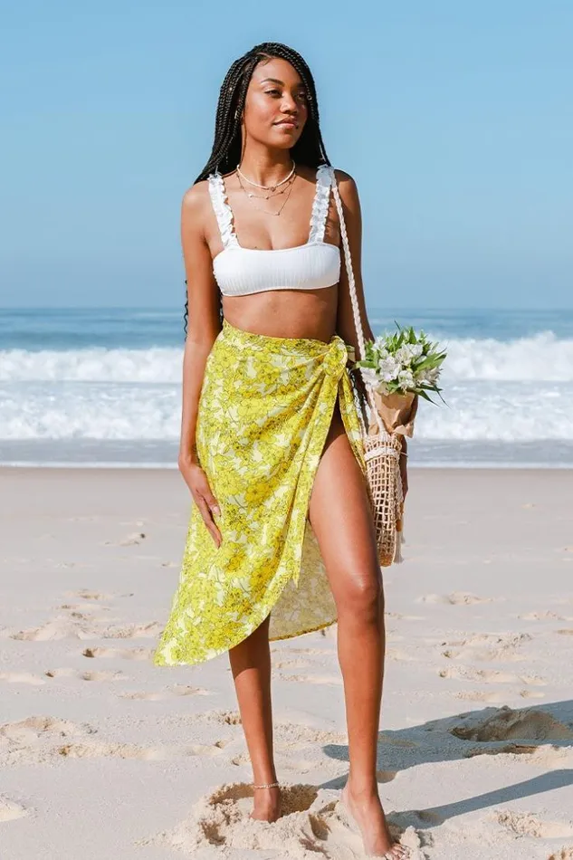 Women Sarong and Skirts Cupshe Kaydence Floral Side Tie Sarong Yellow