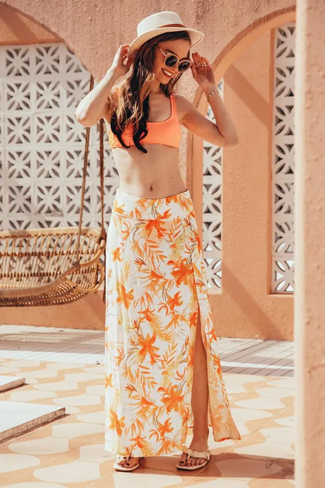 Women Sarong and Skirts Cupshe Lucky Bay Leafy Split Maxi Shift Cover Up Multicolor