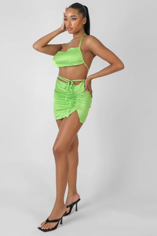 Women Satin Ruched Detail Mini Skirt Green Kaiia Green Public Desire Two Piece Sets
