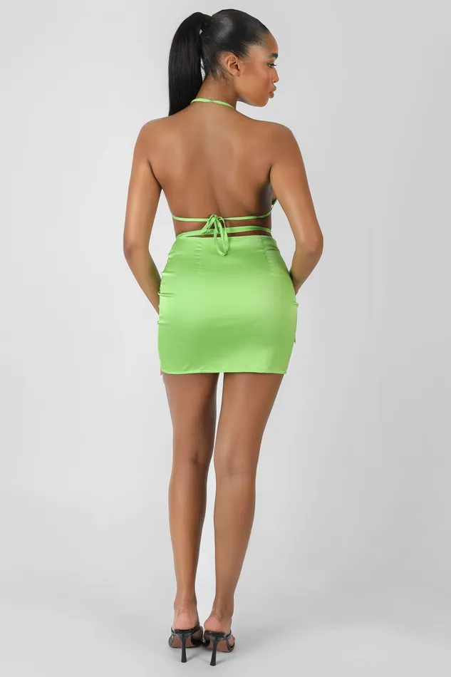 Women Satin Ruched Detail Mini Skirt Green Kaiia Green Public Desire Two Piece Sets