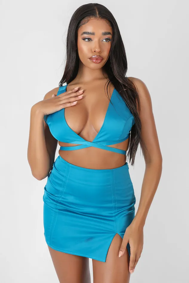 Women Satin Strappy Triangle Bralet Blue Kaiia Blue Public Desire Tops