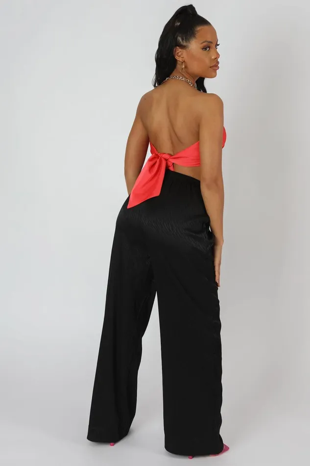 Women Satin Zebra Print Wide Leg Trousers Black Kaiia Black Public Desire Trousers