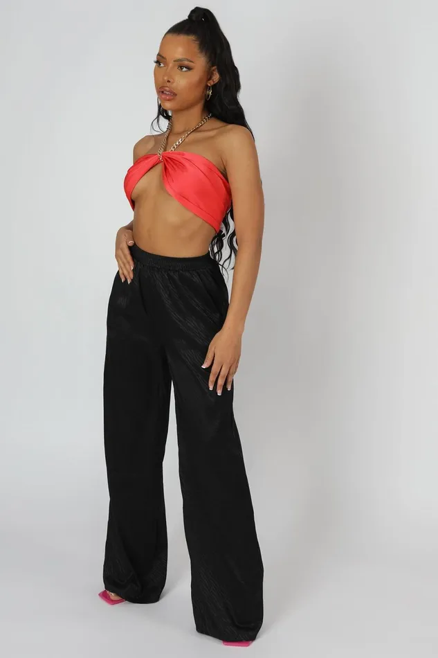 Women Satin Zebra Print Wide Leg Trousers Black Kaiia Black Public Desire Trousers