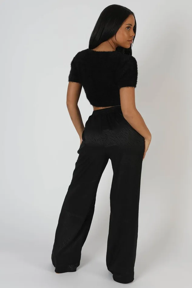 Women Satin Zebra Print Wide Leg Trousers Black Kaiia Black Public Desire Trousers