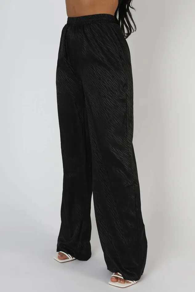 Women Satin Zebra Print Wide Leg Trousers Black Kaiia Black Public Desire Trousers