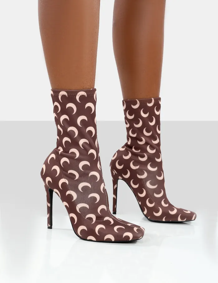 Women Saturn Return Brown Pointed Toe Printed Sock Boots Brown Public Desire Heeled Boots Women Saturn Return Brown Pointed Toe Printed Sock Boots Brown Public Desire Heeled Boots