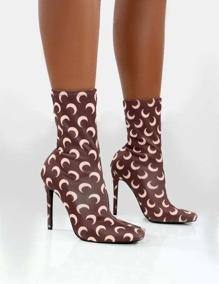 Women Saturn Return Wide Fit Brown Sock Boots Brown Public Desire Sock Boots
