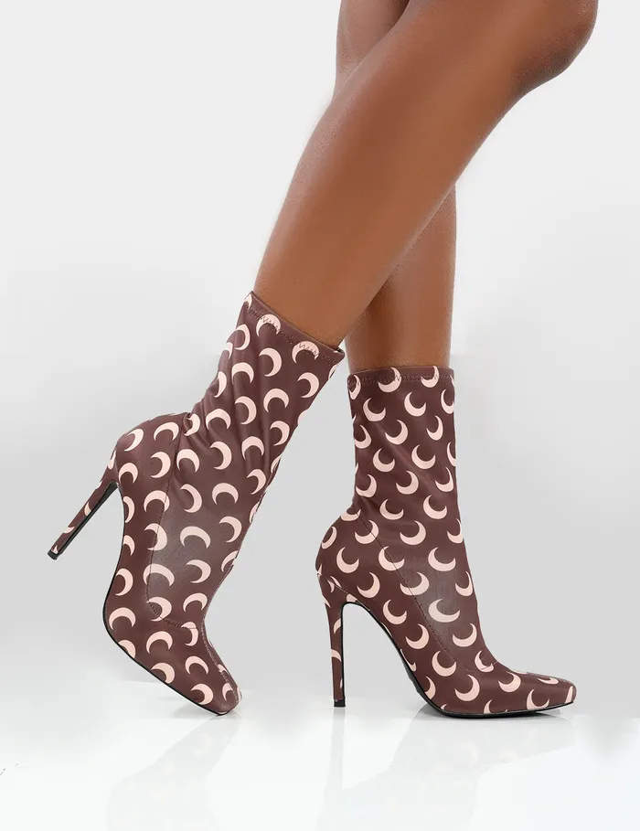 Women Saturn Return Wide Fit Brown Sock Boots Brown Public Desire Sock Boots