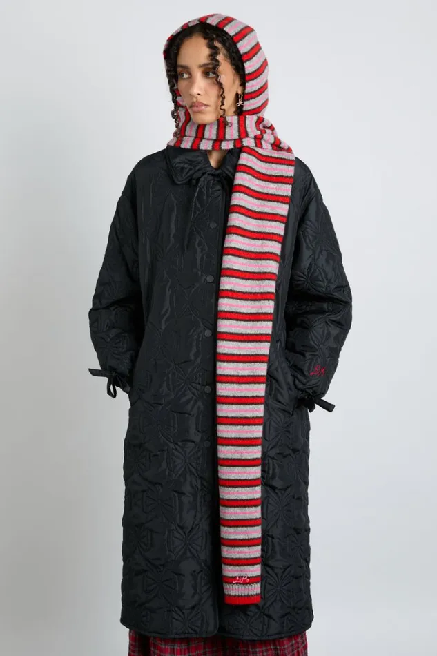 Women Scarves Damson Madder Hooded Scarf In Stripe
