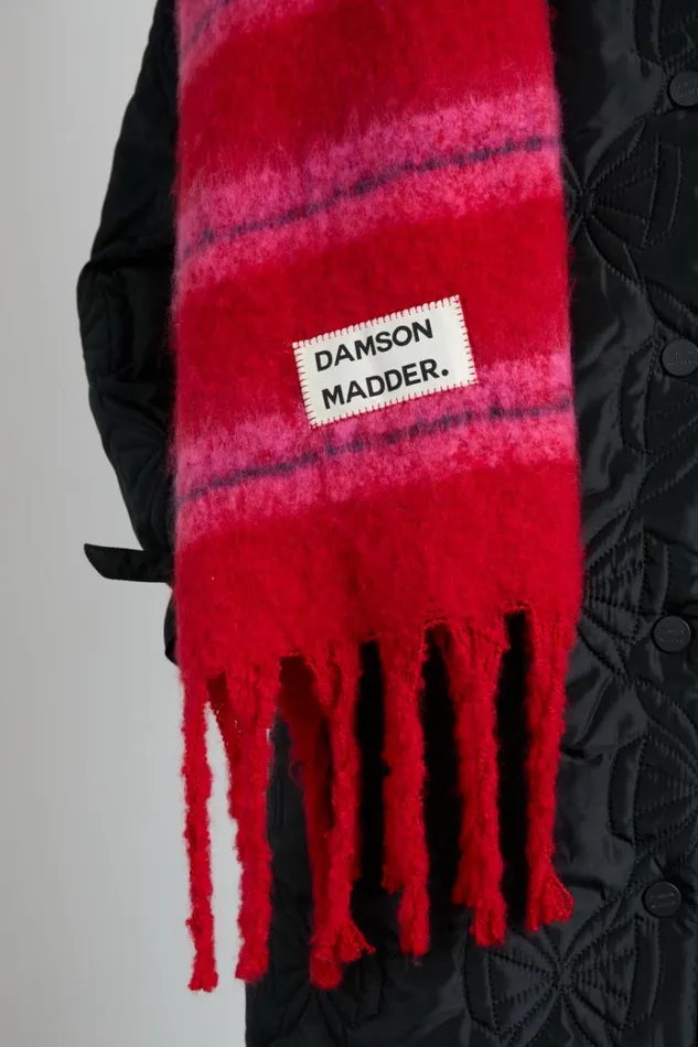 Women Scarves Damson Madder Pink and Red Fluffy Stripe Scarf