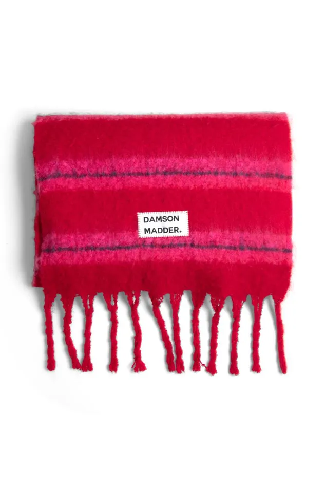 Women Scarves Damson Madder Pink and Red Fluffy Stripe Scarf
