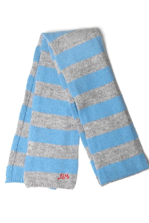 Women Scarves Damson Madder Skinny Stripe Scarf In Grey and Blue