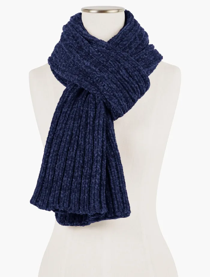 Women Scarves Talbots Chenille Ribknit Scarf Indigo Blue