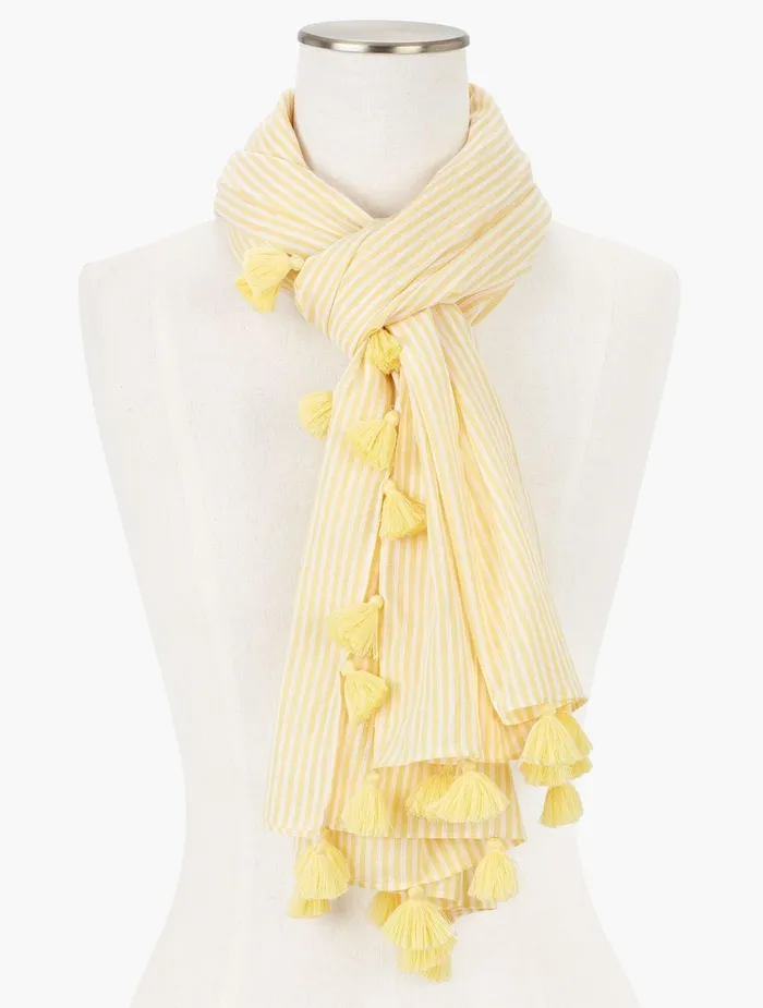 Women Scarves Talbots Classic Stripes Tasseled Oblong Scarf Sunshine Multi