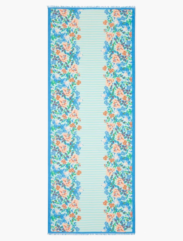 Women Scarves Talbots Echo Floral Trellis Oblong Scarf White Multi