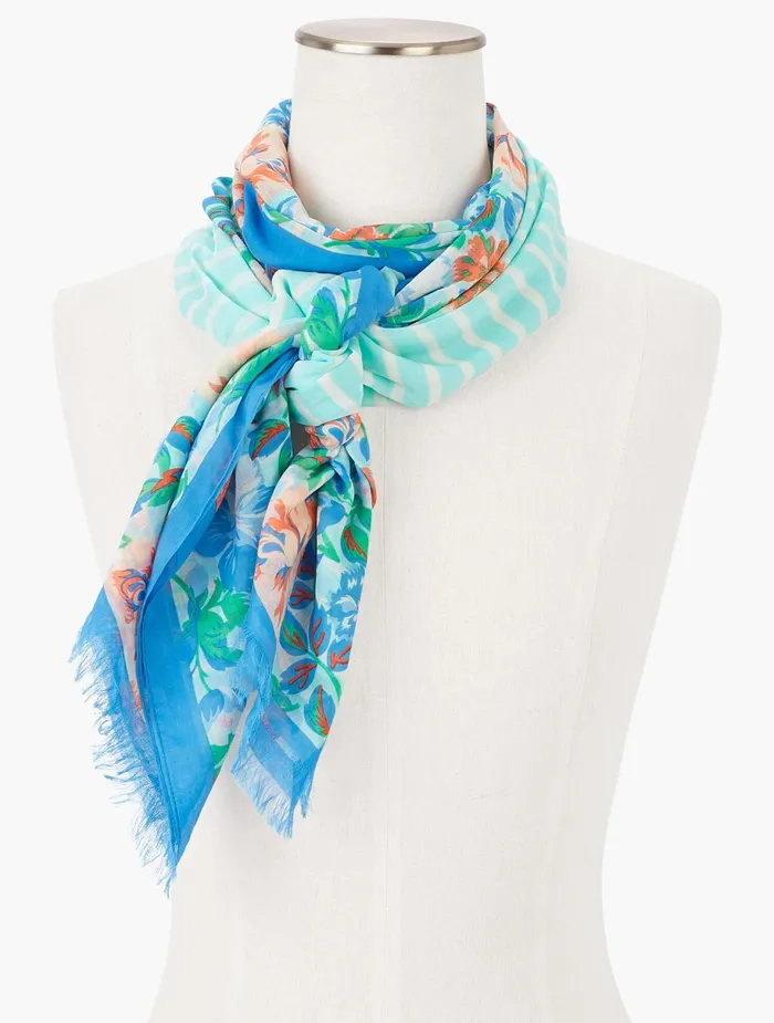 Women Scarves Talbots Echo Floral Trellis Oblong Scarf White Multi