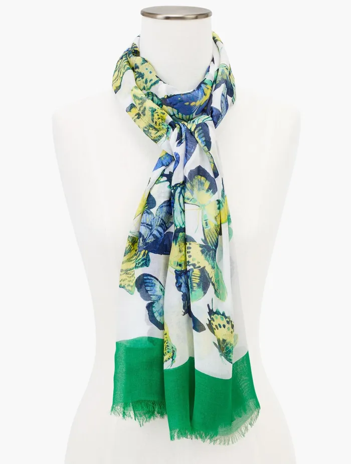 Women Scarves Talbots Gathering Butterfly Oblong Scarf Ivory Multi