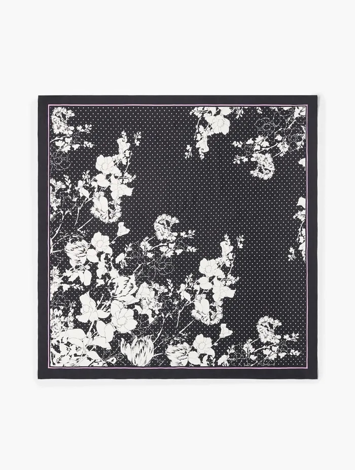 Women Scarves Talbots Pencil Floral Silk Square Scarf Blackivory