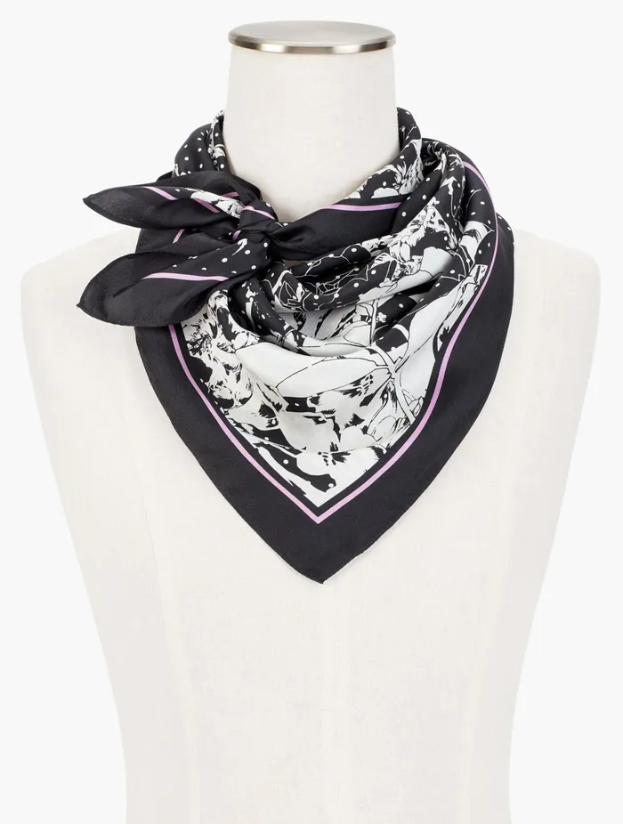 Women Scarves Talbots Pencil Floral Silk Square Scarf Blackivory