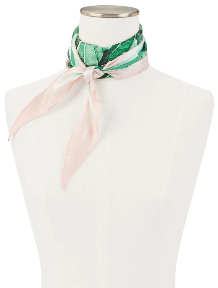 Women Scarves Talbots Pretty Palms Silk Diamond Scarf Scallop Pink Multi