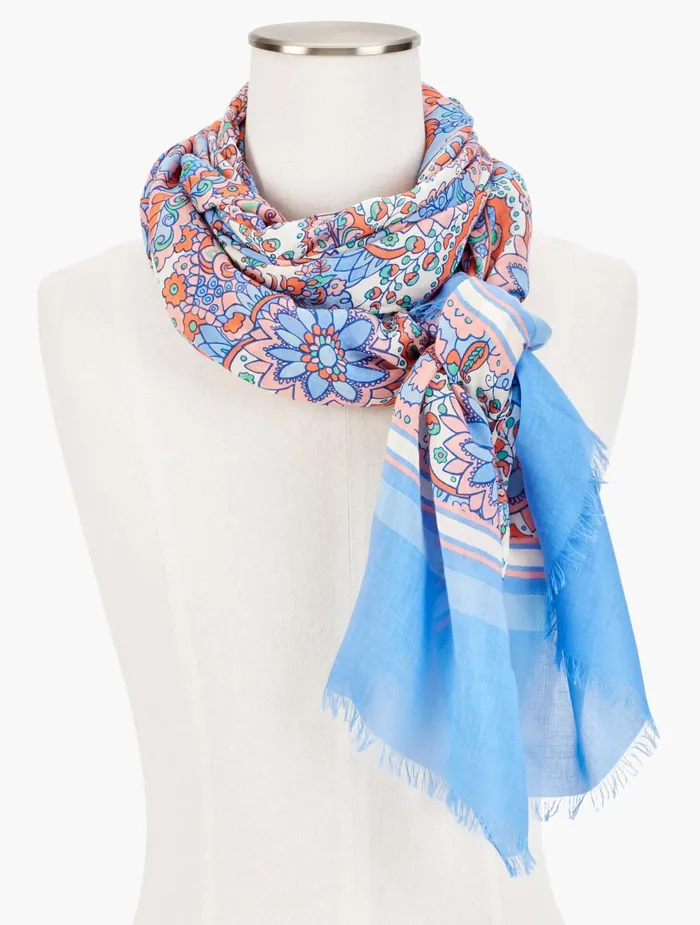 Women Scarves Talbots Royal Palm Paisley Oblong Scarf Ivory Multi