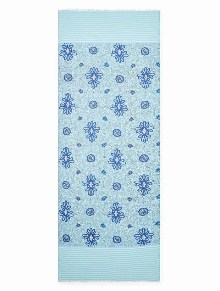 Women Scarves Talbots Scrollwork Oblong Scarf Blue Sky Multi