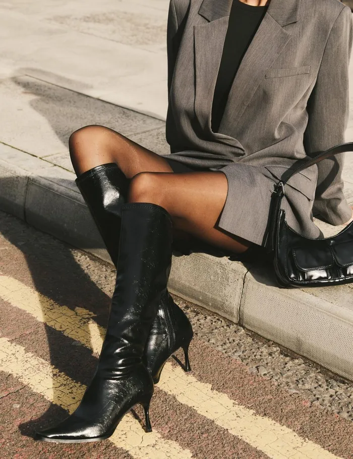 Women Scorpion Cracked Black Mid Heel Sock Knee High Boots Black Public Desire Long Boots Women Scorpion Cracked Black Mid Heel Sock Knee High Boots Black Public Desire Long Boots