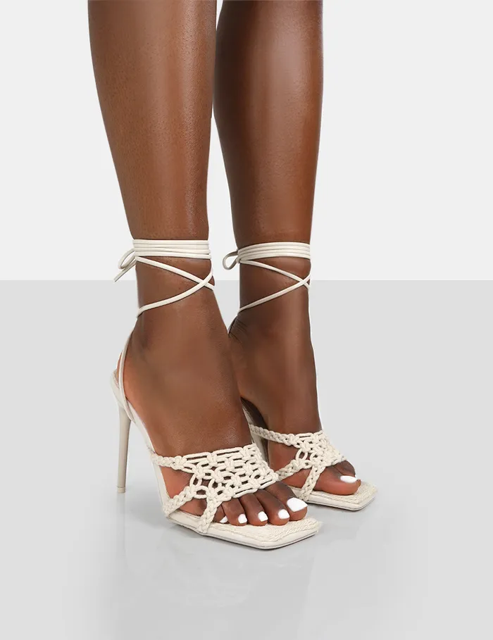 Women Seabreeze Ecru Rope Woven Lace Up Square Toe Heels Ecru Public Desire Lace Up Heels Women Seabreeze Ecru Rope Woven Lace Up Square Toe Heels Ecru Public Desire Lace Up Heels