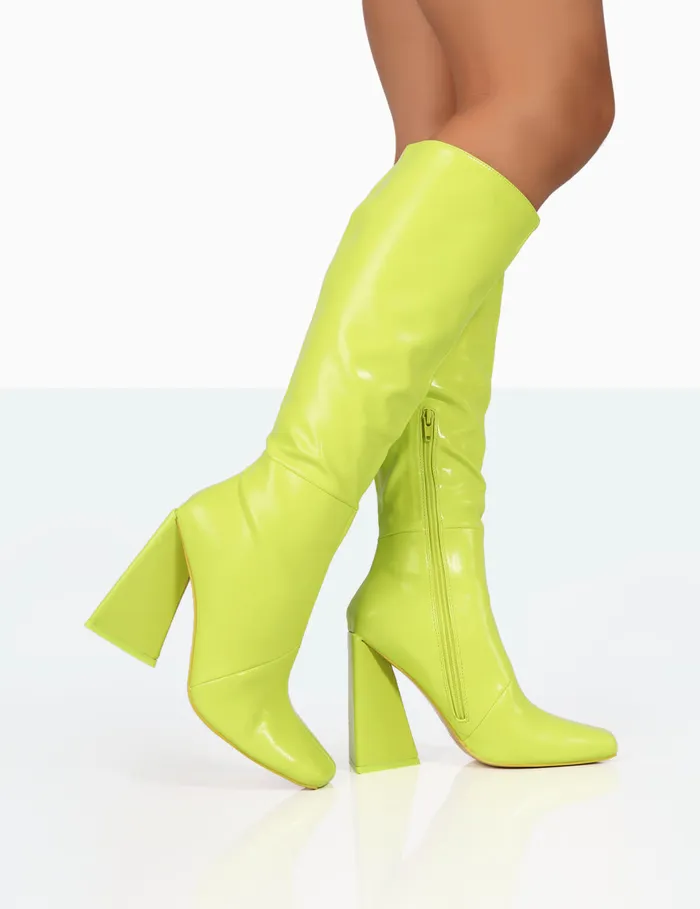 Women Senna Lime Pu Knee High Block Heel Boots White Public Desire Long Boots Women Senna Lime Pu Knee High Block Heel Boots White Public Desire Long Boots