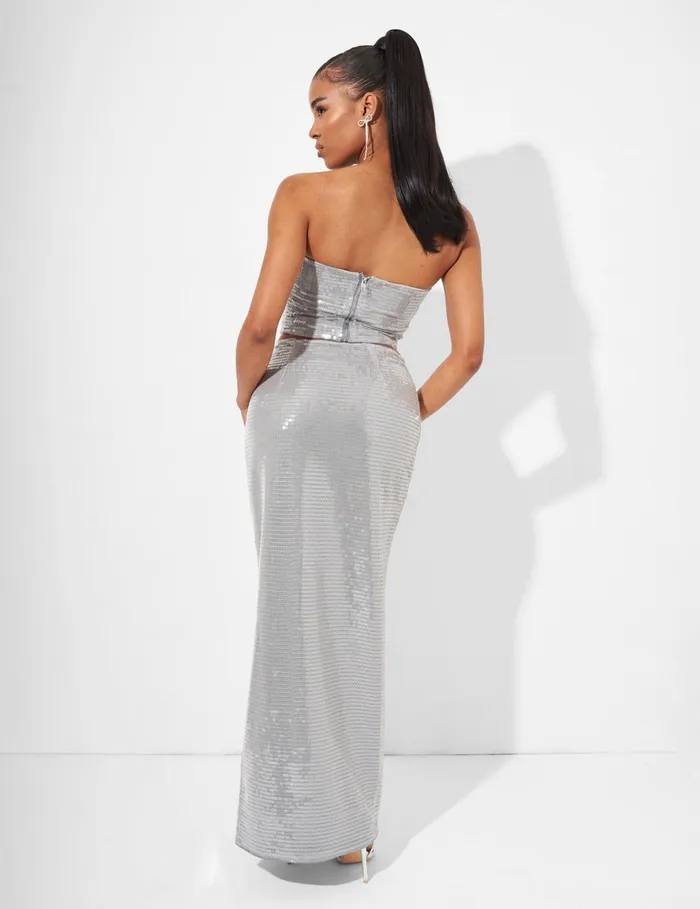 Women Sequin Mini Skirt Grey Grey Public Desire Two Piece Sets