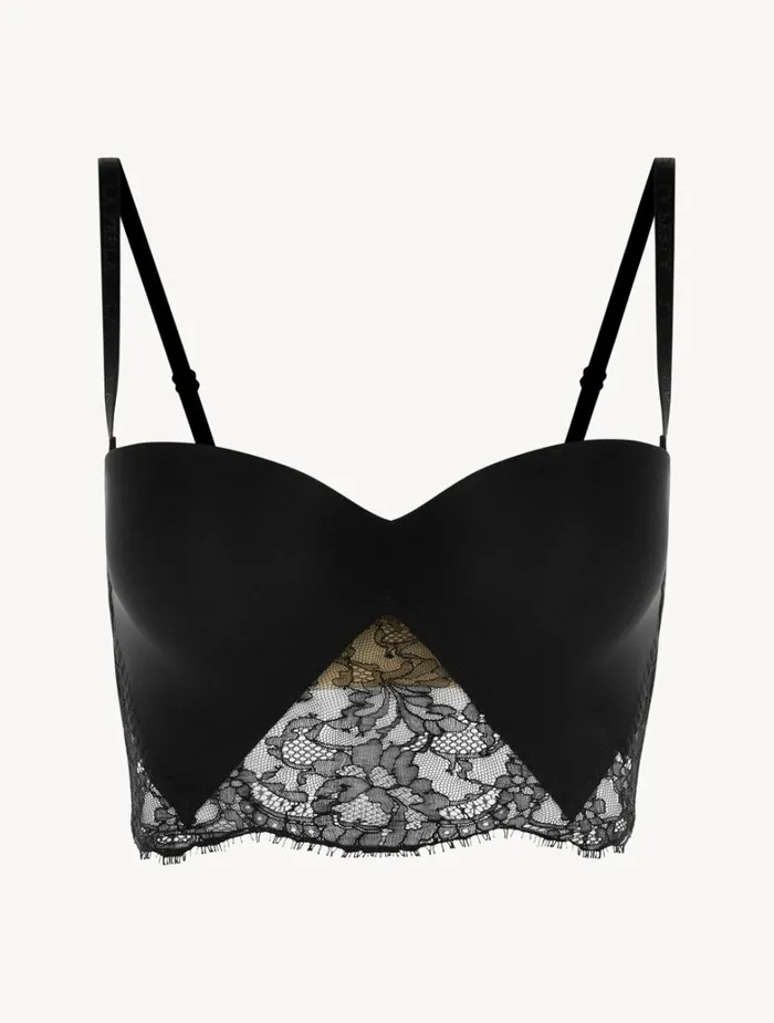 Women Shapewear La Perla Black Lycra Strapless Brassiere With Chantilly Lace